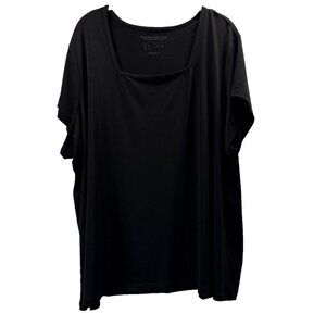 Susan Graver Women's Top Plus 3X Solid Black Square Neck Liquid Knit‎ Pullover